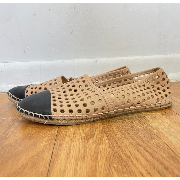 Loeffler Randall Mara Laser-cut Leather Espadrille Flats Brown Black Size 5.5 B - Picture 1 of 4